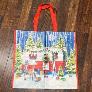 TJMaxx Holiday Camper Tote Bag with Red and Blue Design
